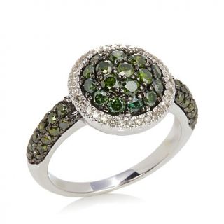 1.11ct Green and White Diamond Sterling Silver Cluster Ring   7737223