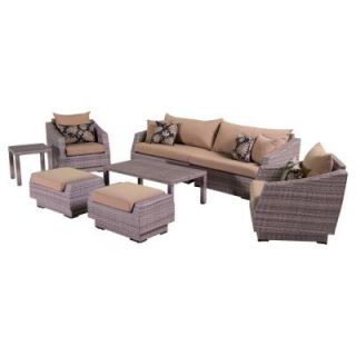 RST Brands Cannes 8 Piece Patio Sofa and Club Chair Seating Group with Delano Beige Cushions OP PESS8 CNS DEL K