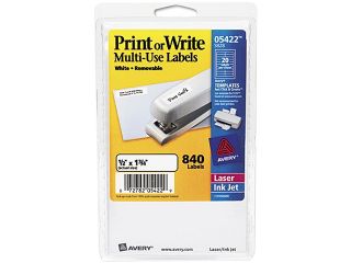 Avery 05422 Print or Write Removable Multi Use Labels, 1/2 x 1 3/4, White, 840/Pack