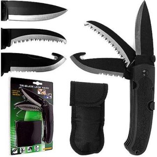 Whetstone Durable Stainless Steel Tri Blade Knife with Carrying Bag, Black