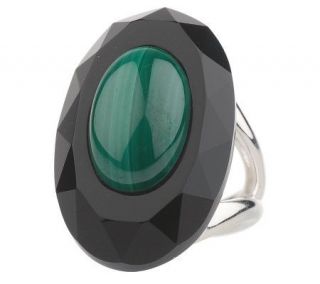 Sterling Faceted Onyx & Malachite Ring   J46273 —