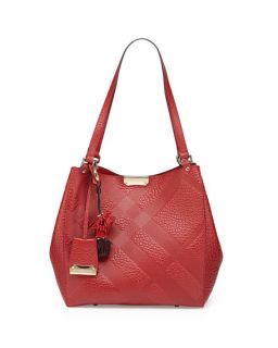 Burberry Check Embossed Tassel Tote Bag, Military Red