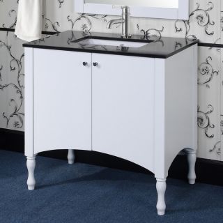 Contemporary Style 36 inch White Finish Black Granite Top Single Sink