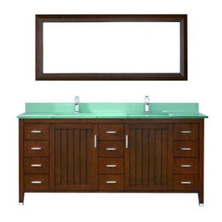 Studio Bathe Jackie 72 in. Vanity in Classic Cherry with Glass Vanity Top in Mint and Mirror JACKIE 72 CLASSIC CHERRY GLASS