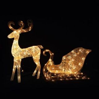 Sterling 6 ft. Long Lighted White Glittering Animated Deer and Sleigh with LED Lights 7013730A