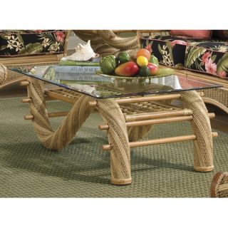 Spice Island Wicker Maui Twist Coffee Table with Glass Top   Patio Accent Tables