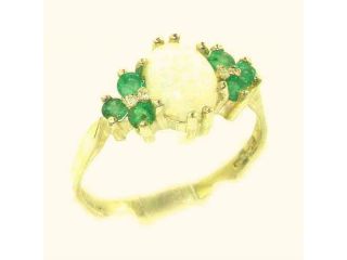 Ladies Contemporary Solid Yellow 9K Gold Natural Opal & Emerald Ring   Size 10.5   Finger Sizes 5 to 12 Available
