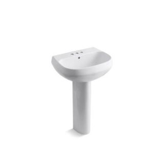 KOHLER Wellworth Vitreous China Pedestal Combo Bathroom Sink in White with Overflow Drain K 2293 4 0