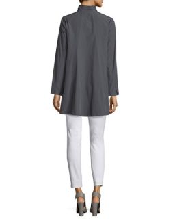Eileen Fisher Weather Resistant Snap Front A line Jacket, Wide Striped Box Top & Organic Skinny Ankle Jeans, Petite