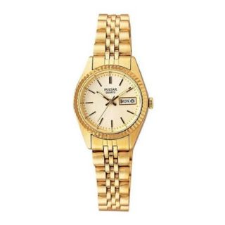 Ladies' Pulsar PXX004 Gold Plated Link Bracelet Watch w Cream Color Dial