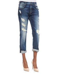 7 For All Mankind Relaxed Skinny Shredded Jeans