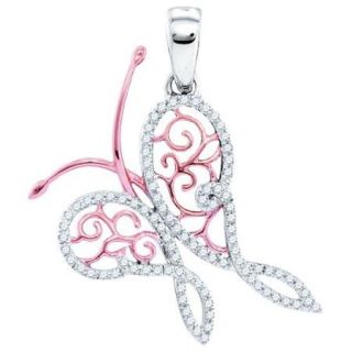 10K Two Tone Rose Gold 0.22ctw Pave Diamond Fashion Artistic Butterfly Pendant