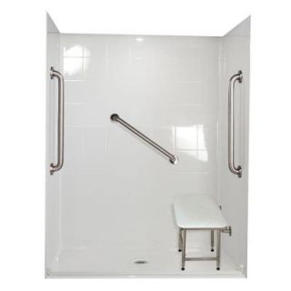 Ella Standard Plus 24/37 in. x 60 in. x 78 in. Barrier Free Roll In Shower Kit in White with Center Drain 6036 BF 5P .875 C WH SP24
