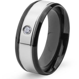 Men's Stainless Steel Blackplated and High Polished CZ Band Ring, 8mm