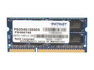Patriot Signature 4GB 204 Pin DDR3 SO DIMM DDR3 1333 (PC3 10600) Laptop Memory Model PSD34G13332S
