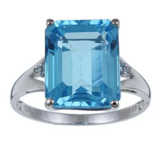 Designer Diamonds White Gold Emerald Cut Gemstone and Diamond Ring