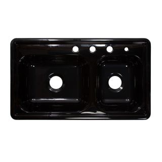 Lyons Style R 19 in x 33 in Black Double Basin Acrylic Drop In 4 Hole Commercial Kitchen Sink