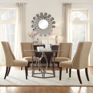 INSPIRE Q Concord 5 piece Black Nickel Plated Mocha Chenille Dining