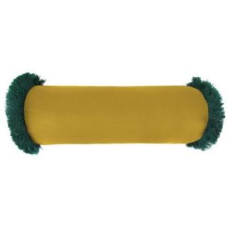 Jordan Manufacturing Sunbrella 7 in. x 20 in. Canvas Maize Outdoor Bolster Pillow with Forest Green Fringe DP984P1 2493F19