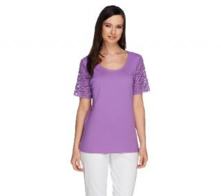 Liz Claiborne New York Short Sleeve Lace Sleeve T shirt   A232488 —