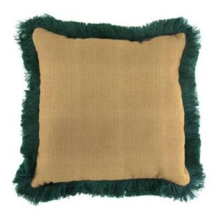 Jordan Manufacturing Sunbrella Linen Straw Square Outdoor Throw Pillow with Forest Green Fringe DP985P1 319F19