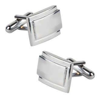 Zodaca Polished Silver Rectangle Cufflinks Version Two (Set of Two