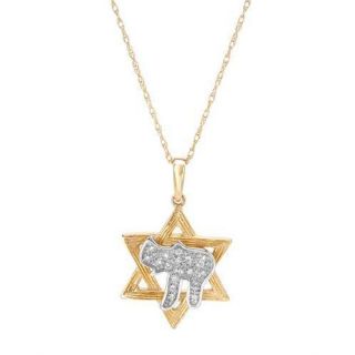 14K Two tone White and Yellow Gold Star of David Necklace with
