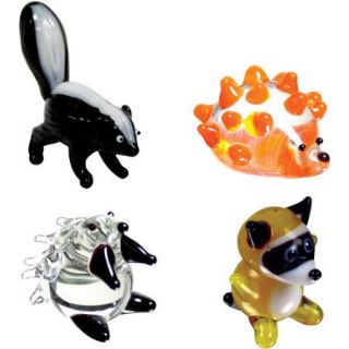 BrainStorm Looking Glass Miniature Glass Figurines, 4 Pack, Skunk/Hedgehog/Porcupine/Raccoon