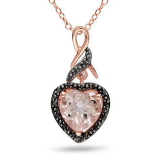 Miadora Pink Silver Morganite and 1/10ct TDW Black Diamond Necklace