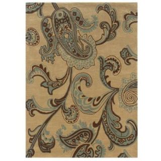Linon Home Decor Trio Collection Beige and Blue 5 ft. x 7 ft. Indoor Area Rug RUG TARL0257