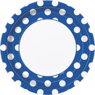 Round Plates 9" 8/Pkg Royal Blue Decorative Dots