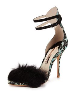 Sophia Webster Nicole Fur dOrsay Sandal, Green/Black