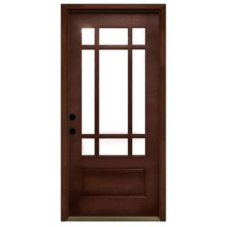 Steves & Sons 36 in. x 80 in. Craftsman 9 Lite Stained Mahogany Wood Prehung Front Door M3109 6 CT MJ 4RH