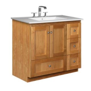 Simplicity by Strasser Shaker 37 in. W x 22 in. D x 35 in. H Vanity with Right Drawers in Natural Alder with Ceramic Vanity Top in White 01.916.2