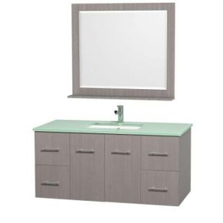 Wyndham Collection Centra 48 in. Vanity in Grey Oak with Glass Vanity Top in Aqua and Square Porcelain Undermounted Sink WCV00948GOGR