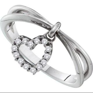 14K White Gold 0.10ctw Elegant Pave Diamond Cross Split Shank Fashion Heart Ring