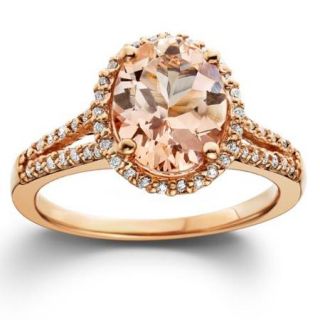 3ct Morganite & Diamond Engagement Ring 14K Rose Gold Halo Split Shank