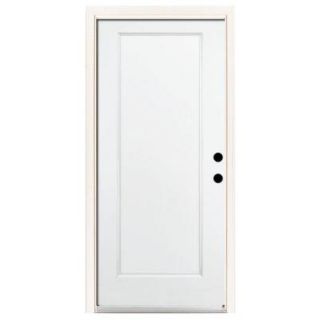 Steves & Sons Premium 1 Panel Primed White Steel Prehung Front Door with Brickmold DISCONTINUED 1010LH