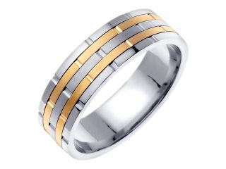 14K Two Tone Gold Comfort Fit Ring Stacks Contemporary Men'S 6.5 Mm Wedding Band