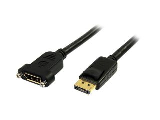 StarTech DPPNLFM3PW 3 ft. Black Connector A: DisplayPort Male Connector B: DisplayPort Female Powered DisplayPort Panel Mount Cable with Power M F