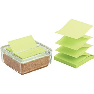 Post it Pop up Notes Glass and Cork Pop Up Note Dispenser, Clear, with 50 Sheet Greener Note Pad