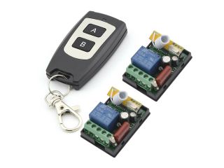 AC 220V 1000W One Transmitter with 2X 1 Channel Smart Wireless Remote Control Switch Inching Self locking Black Type Transmitter with 2 Keys