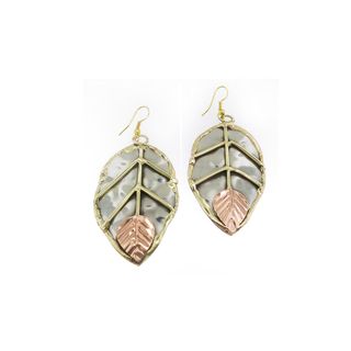 Handcrafted Mixed Metals Stainless Steel Copper Leaf Earrings (India)