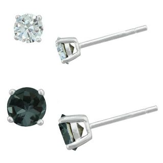 Womens Sterling Silver 4mm Crystal Stud and 6mm Round Crystal Stud