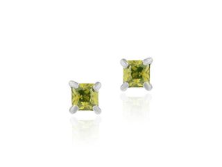 Sterling Silver Olive Green cz Square 4mm Stud Earrings