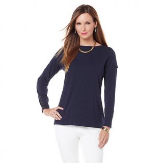 DG2 by Diane Gilman Boatneck Tee with Button Detail   7745577