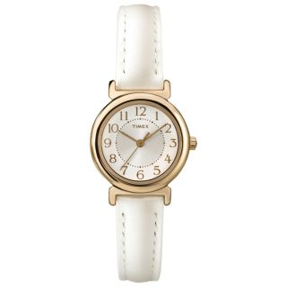 Timex Womens T2P4319J Main Street Metallic White Leather Strap Watch