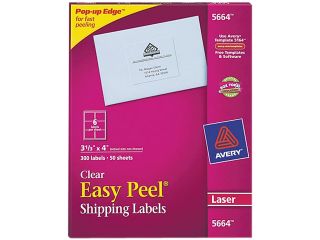 Avery 5664 Easy Peel Laser Mailing Labels, 3 1/3 x 4, Clear, 300/Box