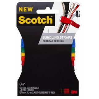 Scotch Bundling Strap, 0.5 in x 8 in, Assorted Colors, 6/Pack