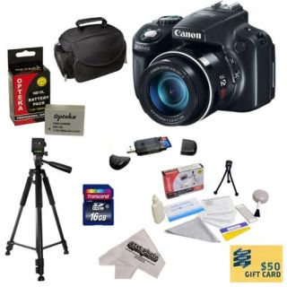 Canon PowerShot SX50 HS 12MP Digital Camera with 2.8 Inch LCD (Black) With 16GB High Speed SDHC Card, Card Reader, Battery, Carrying Case, Tripod, Lens Cleaning Kit, $50 Photo Print Gift Card